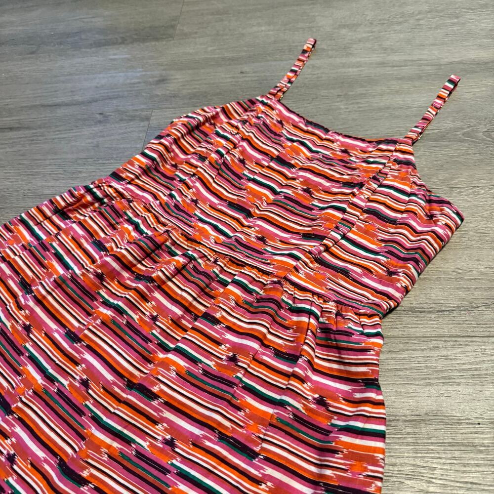 LOFT Petites 8P Tiered Sundress Strappy Ikat Stripe Summer Boho Midi